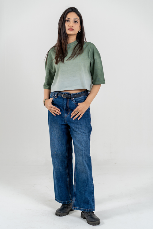 Load image 1 in gallery view. Women’s Short Pour Acid Wash Tee  –  Matcha Gradient