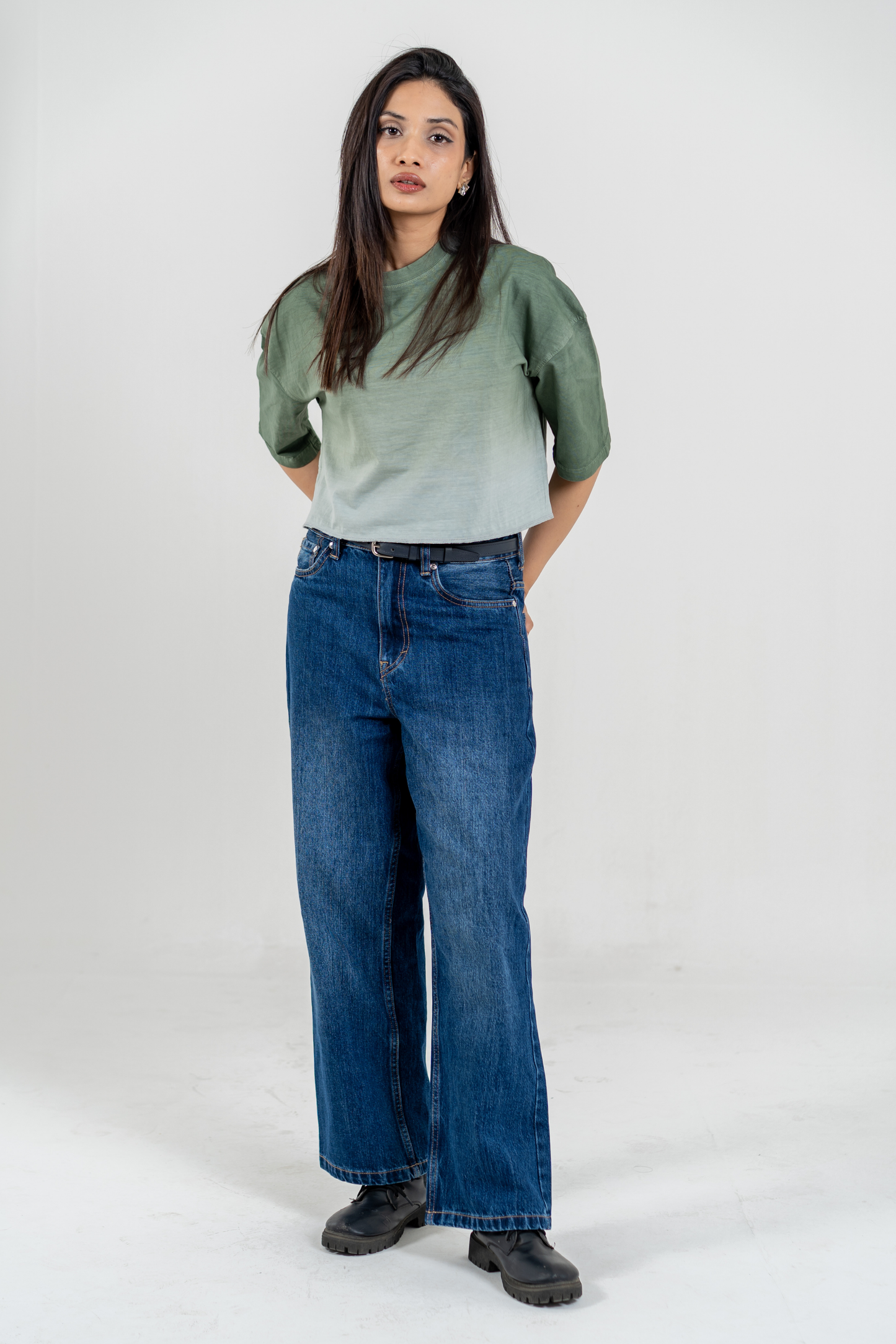 Women’s Short Pour Acid Wash Tee  –  Matcha Gradient
