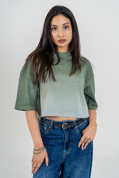 Load image 1 in gallery view. Women’s Short Pour Acid Wash Tee  –  Matcha Gradient