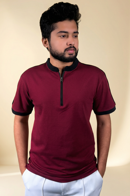 Mandarin Collar Polo - Maroon