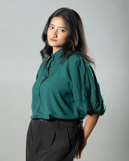 Airy Drapes Shirt Top for Women – Forest