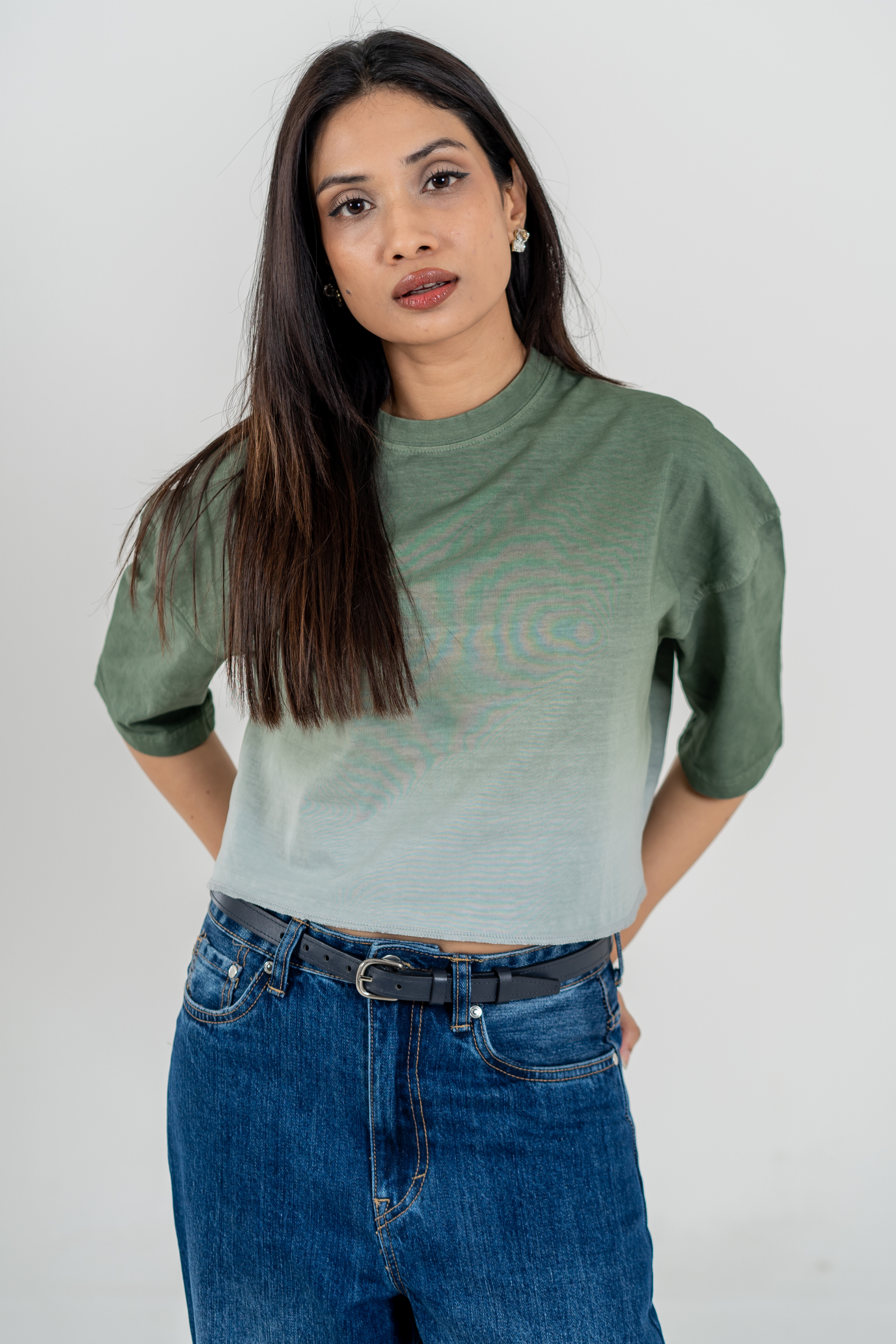 Women’s Short Pour Acid Wash Tee  –  Matcha Gradient