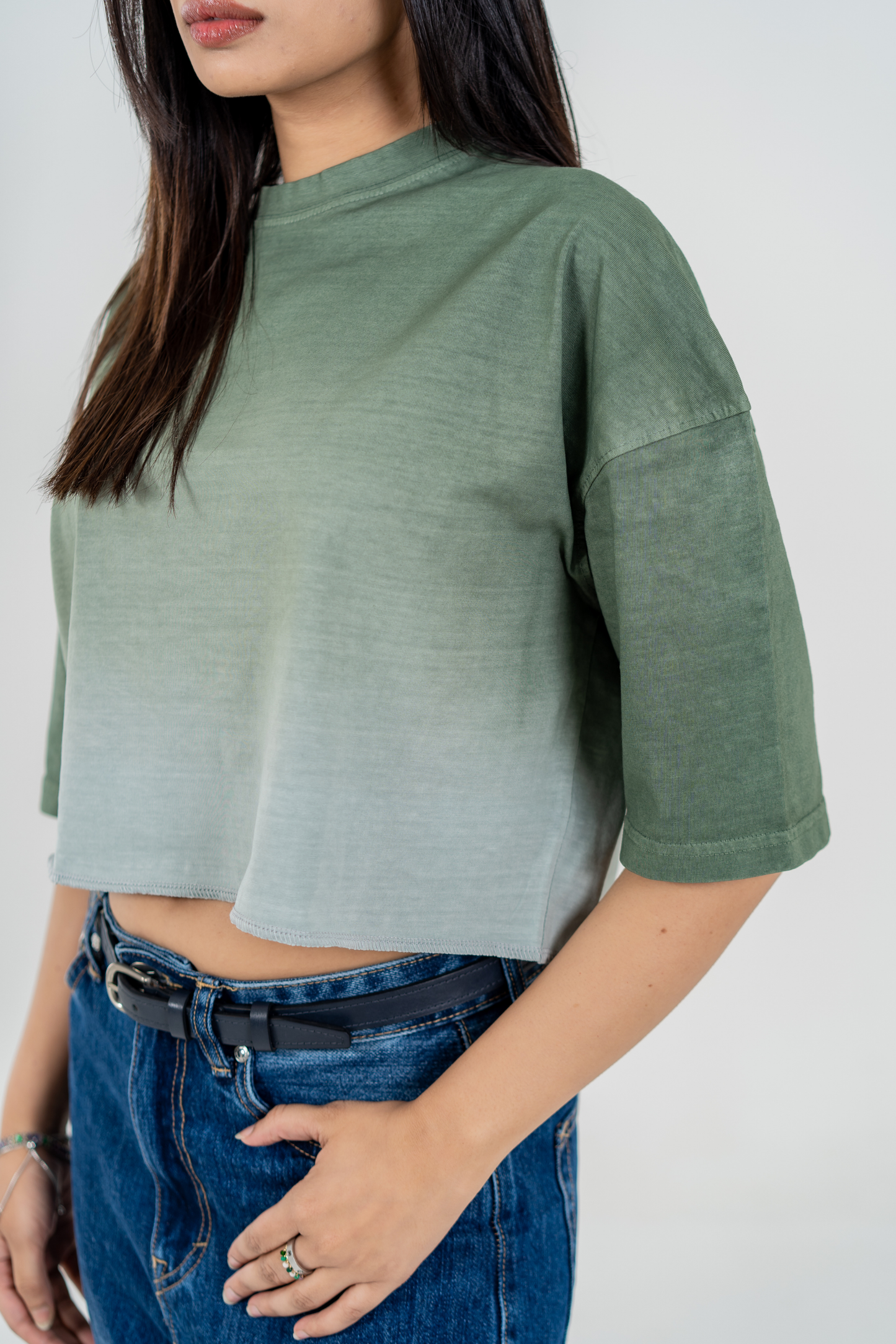 Women’s Short Pour Acid Wash Tee  –  Matcha Gradient