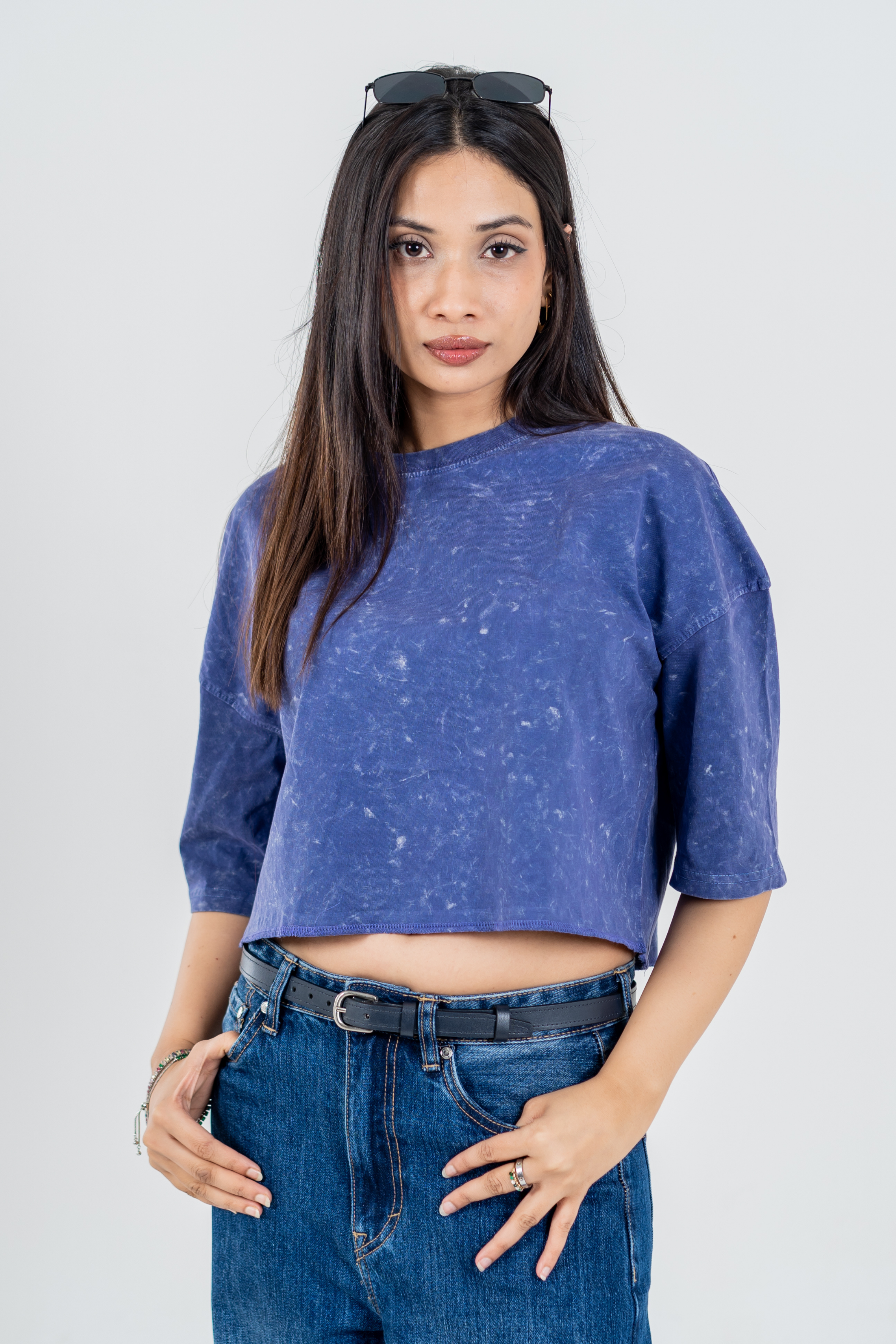 Women’s Short Pour Acid Wash Tee  – Indigo Brew