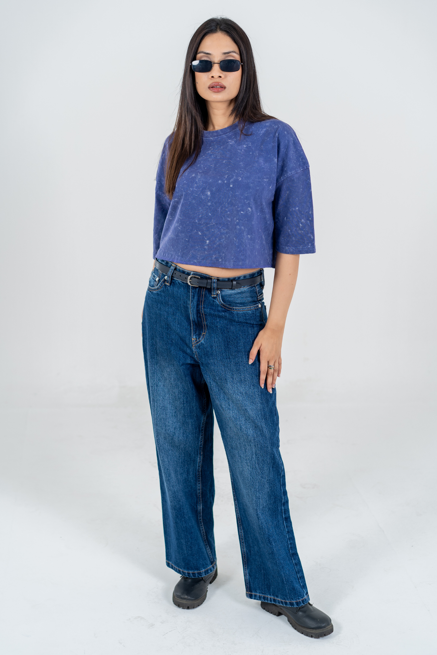 Women’s Short Pour Acid Wash Tee  – Indigo Brew