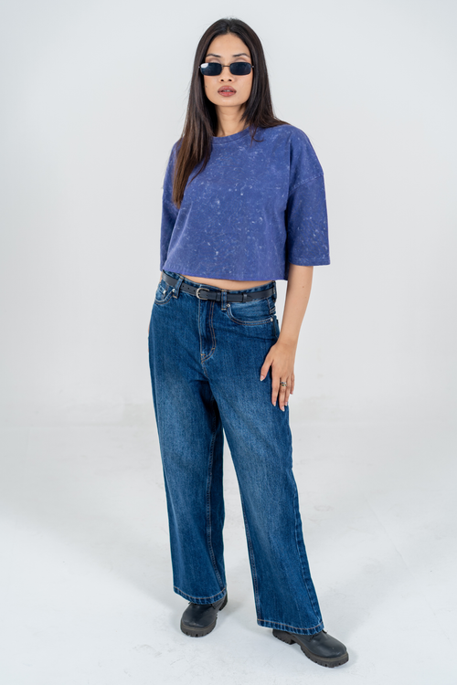 Load image 1 in gallery view. Women’s Short Pour Acid Wash Tee  – Indigo Brew