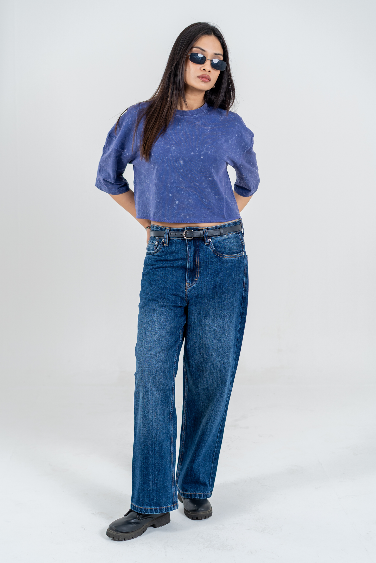 Women’s Short Pour Acid Wash Tee  – Indigo Brew