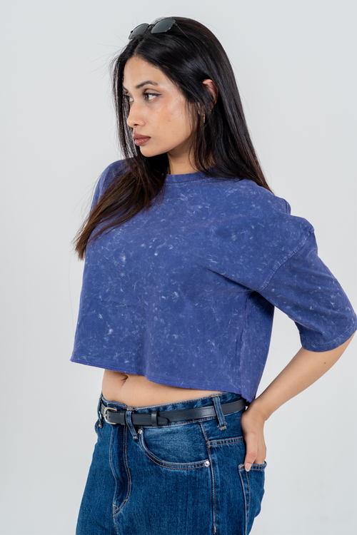 Load image 1 in gallery view. Women’s Short Pour Acid Wash Tee  – Indigo Brew