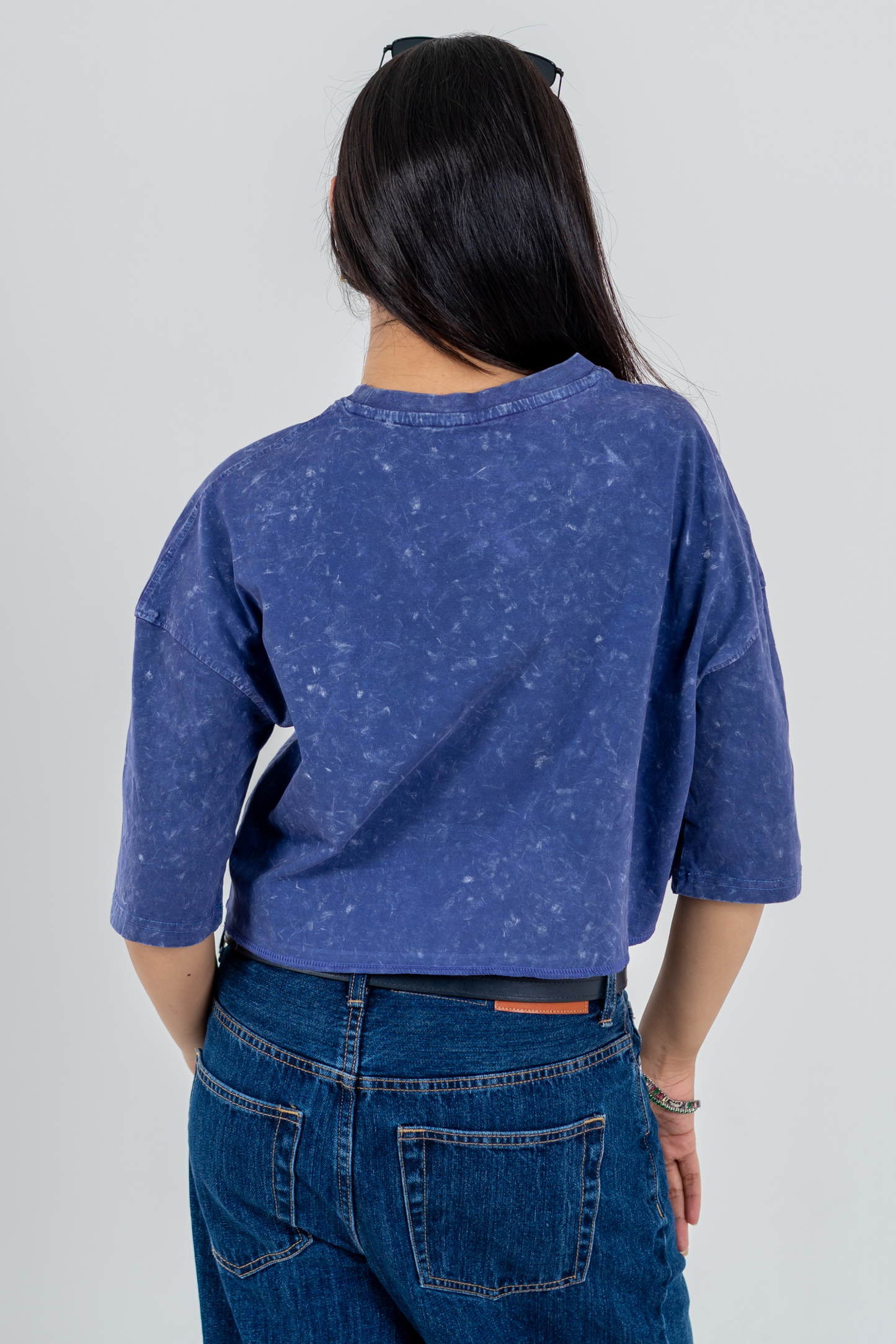 Women’s Short Pour Acid Wash Tee  – Indigo Brew