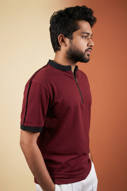 Mandarin Collar Polo - Maroon
