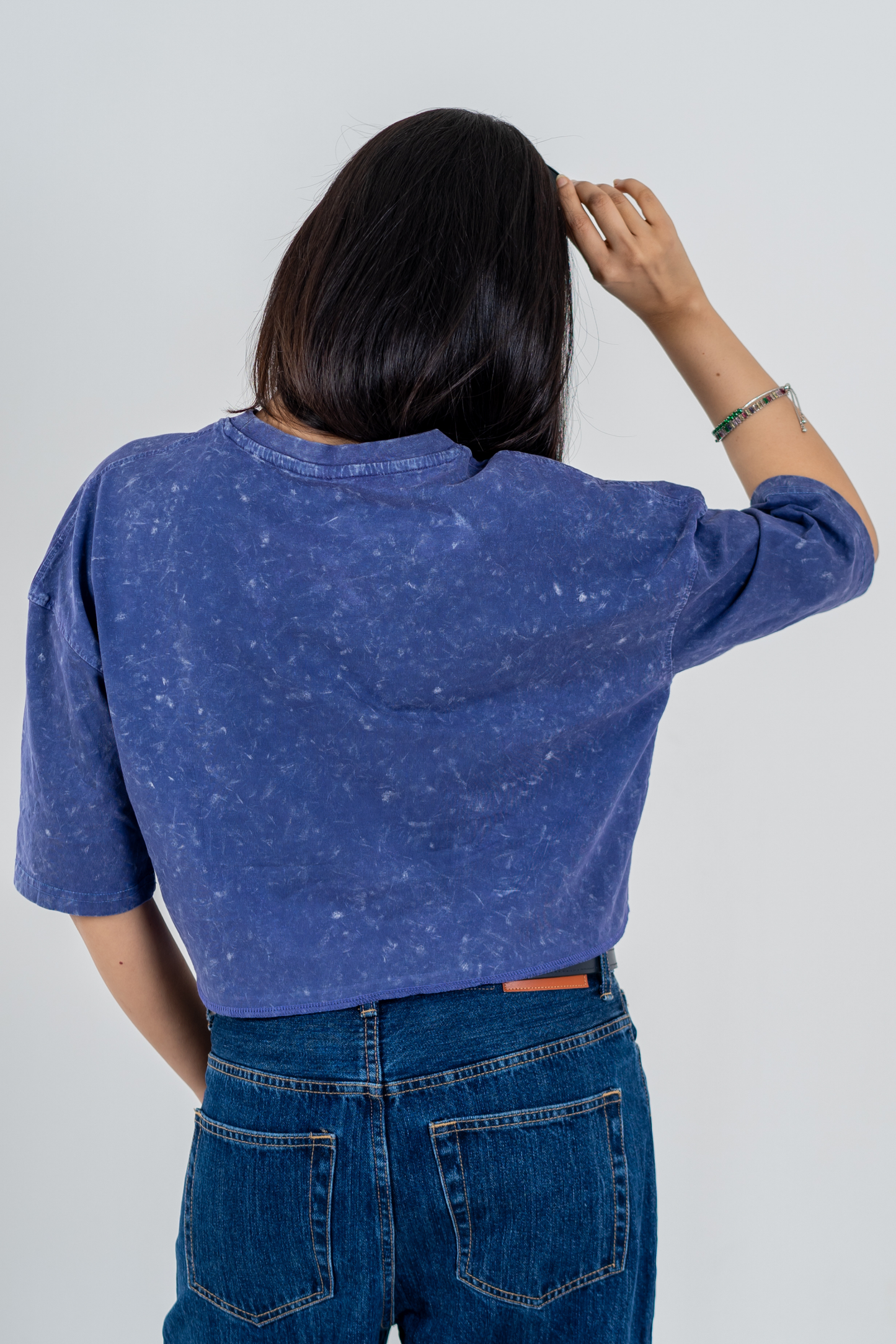 Women’s Short Pour Acid Wash Tee  – Indigo Brew