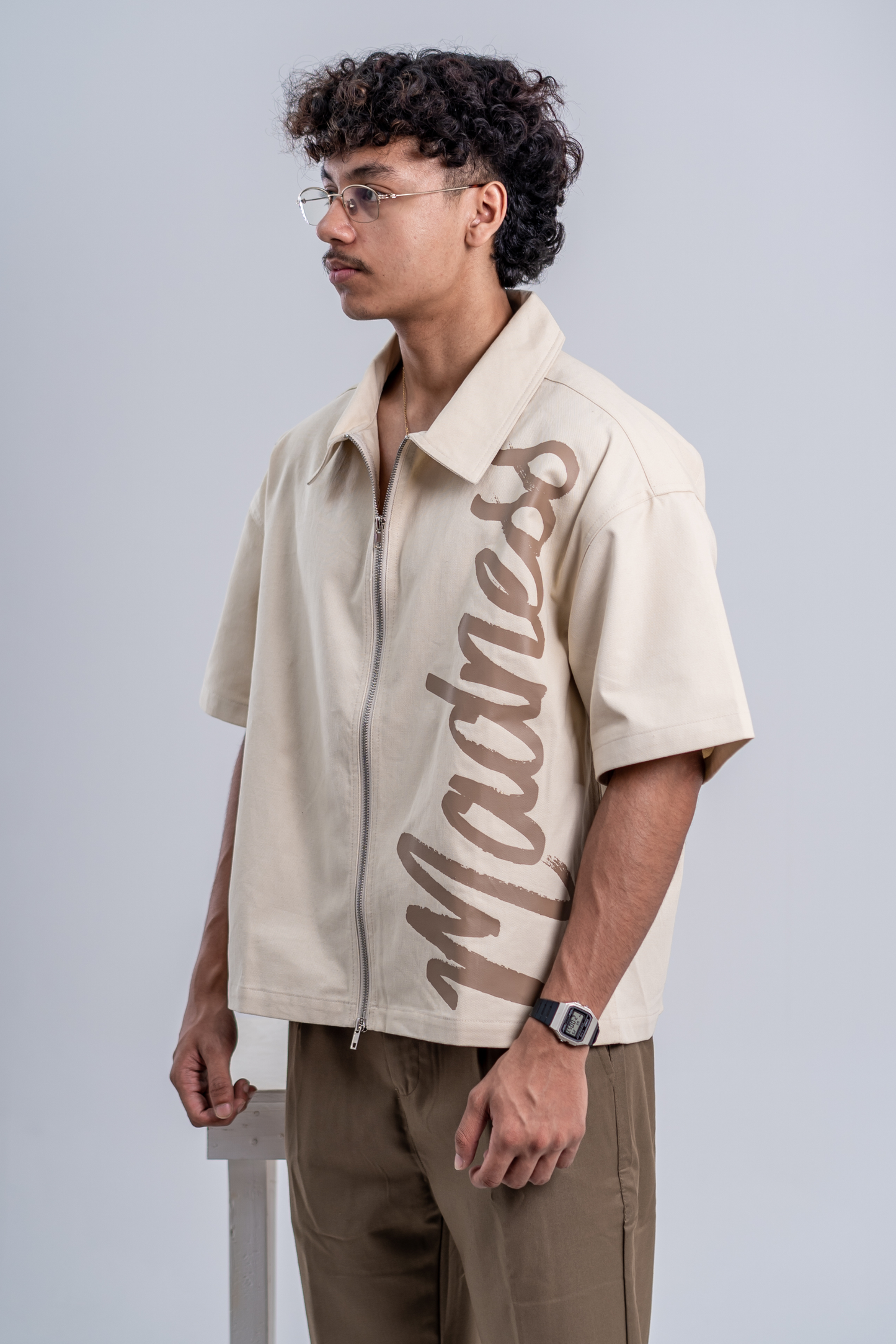 Double-Zip Boxy Shirt - Oatmeal