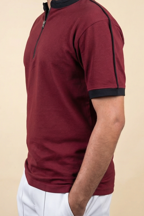 Load image 1 in gallery view. Mandarin Collar Polo - Maroon