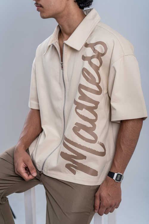Load image 1 in gallery view. Double-Zip Boxy Shirt - Oatmeal