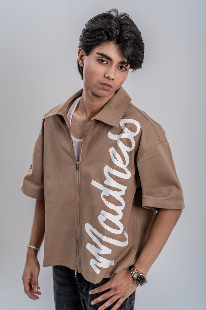 Double-Zip Boxy Shirt - Mocha