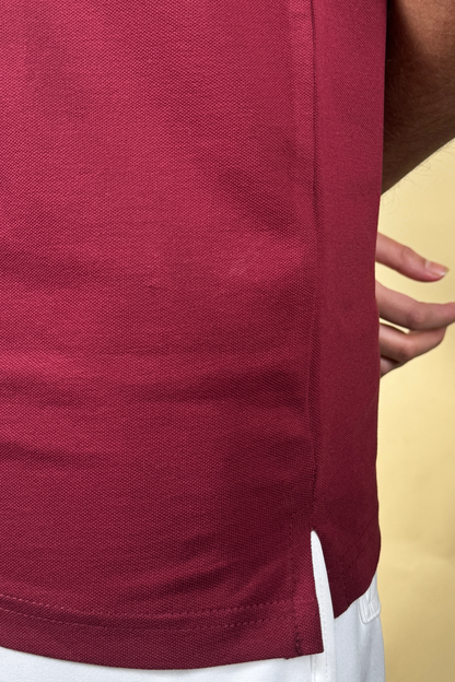 Mandarin Collar Polo - Maroon