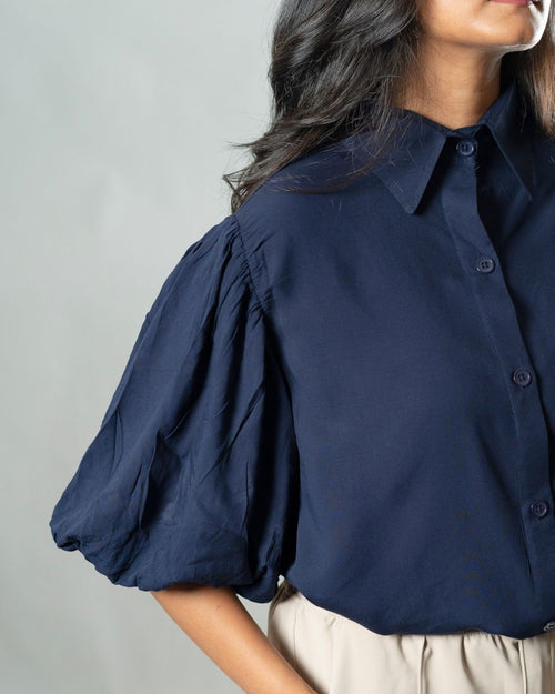 Load image 1 in gallery view. Airy Drapes Shirt Top for Women – Deep Sea