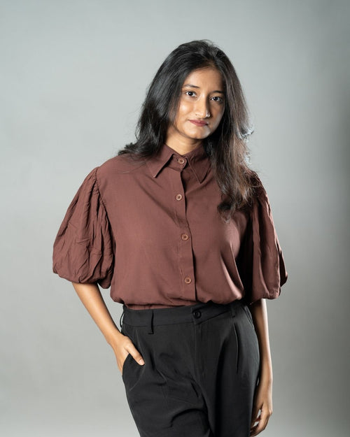 Load image 1 in gallery view. Airy Drapes Shirt Top for Women – Rust