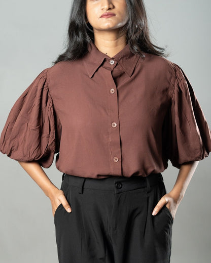 Airy Drapes Shirt Top for Women – Rust