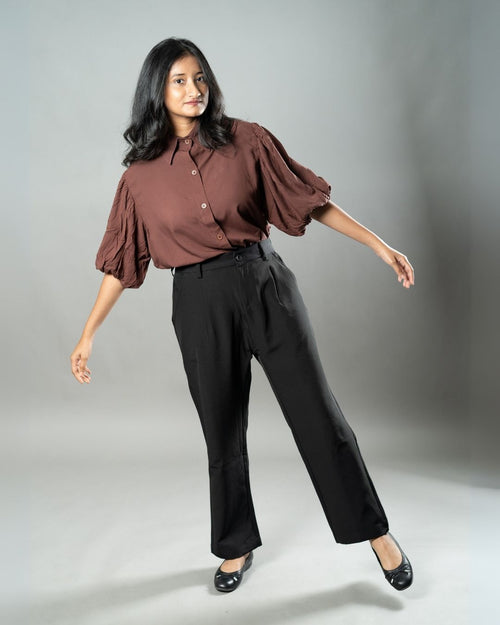 Load image 1 in gallery view. Airy Drapes Shirt Top for Women – Rust