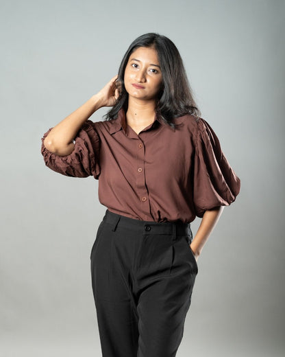 Airy Drapes Shirt Top for Women – Rust