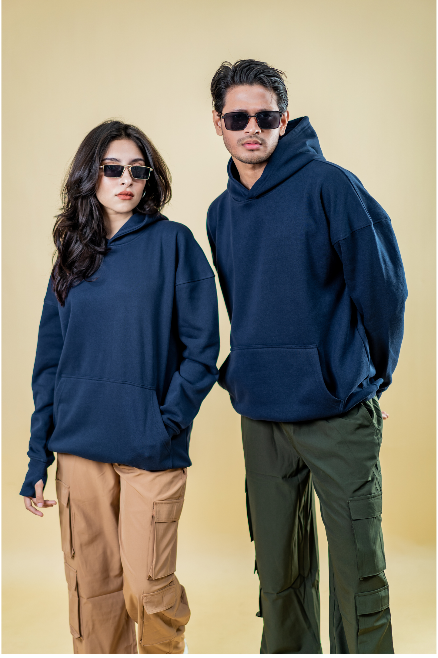 Oversized Drop Shoulder Hoodie: Navy Blue