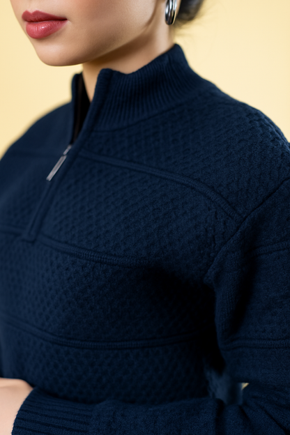 Polyamide Half-Zip Sweater: Navy Blue