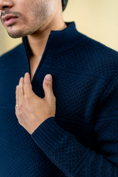 Load image 1 in gallery view. Polyamide Half-Zip Sweater: Navy Blue