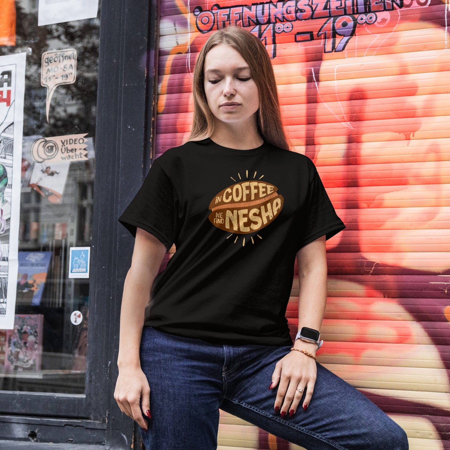 In Coffee We Find Nesha  - Oversized Drop Shoulder T-shirt