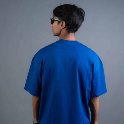 Solid Royal Blue Oversized Drop Shoulder T-Shirt for Men | Comfortable Cotton Fabric | Mad Koffee Fashion