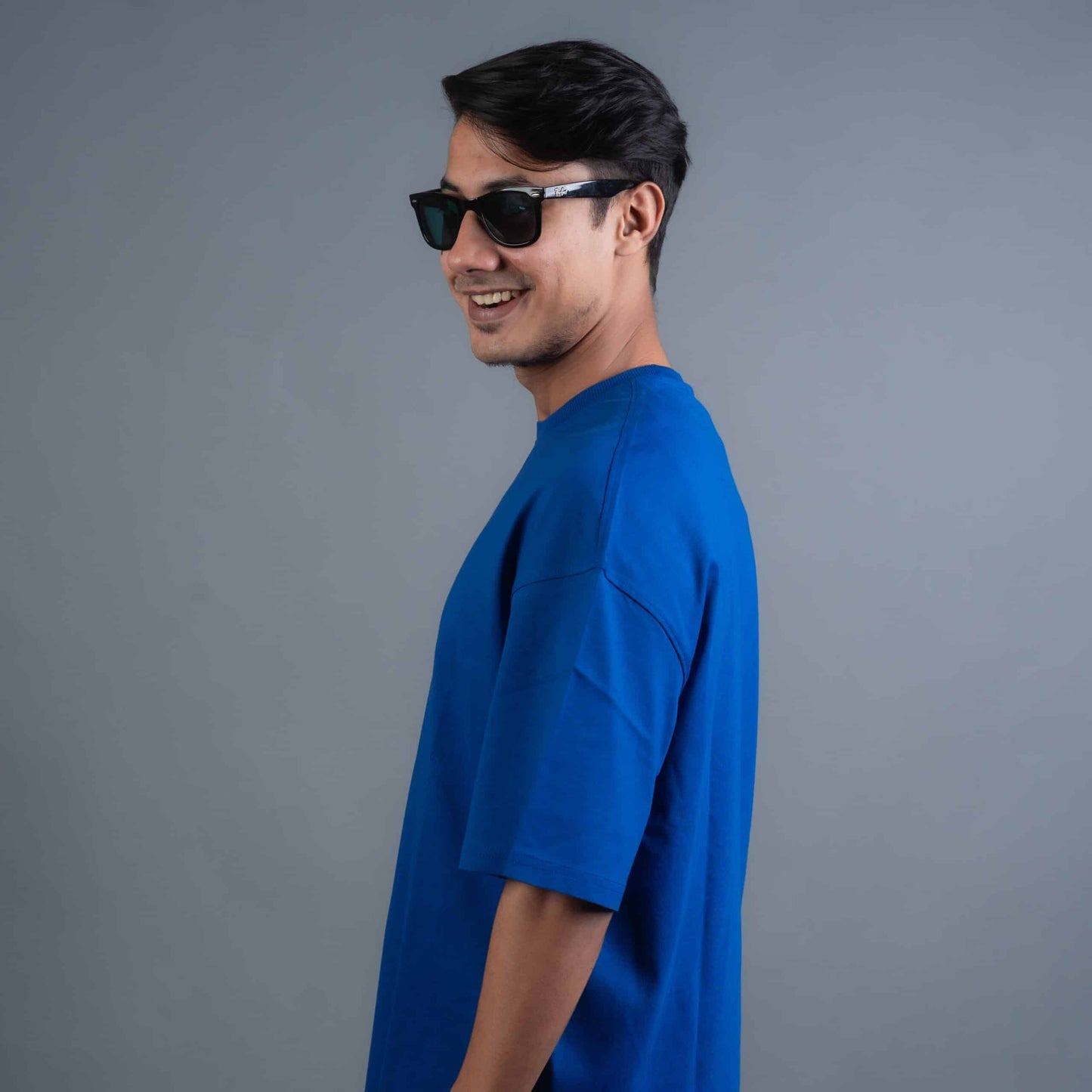 Solid Royal Blue Oversized Drop Shoulder T-Shirt for Men | Comfortable Cotton Fabric | Mad Koffee Fashion
