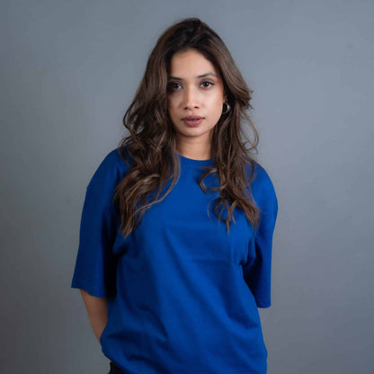 Solid Royal Blue Oversized Drop Shoulder T-Shirt for Men | Comfortable Cotton Fabric | Mad Koffee Fashion
