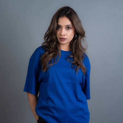Solid Royal Blue Oversized Drop Shoulder T-Shirt for Men | Comfortable Cotton Fabric | Mad Koffee Fashion