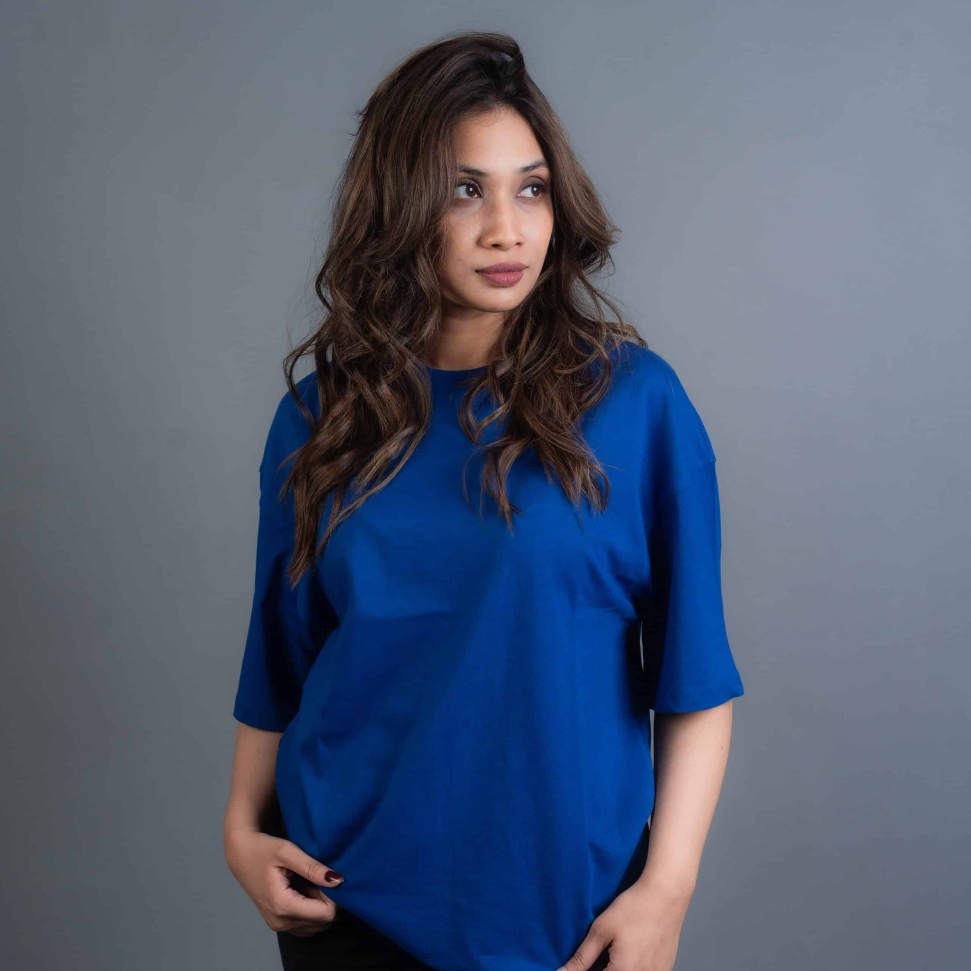 Solid Royal Blue Oversized Drop Shoulder T-Shirt for Men | Comfortable Cotton Fabric | Mad Koffee Fashion