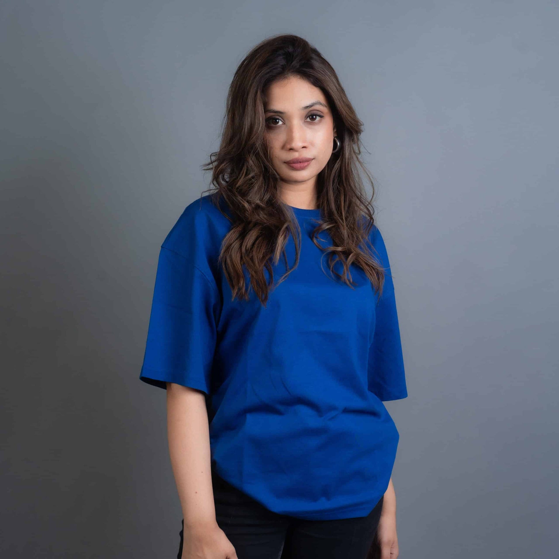 Solid Royal Blue Oversized Drop Shoulder T-Shirt for Men | Comfortable Cotton Fabric | Mad Koffee Fashion