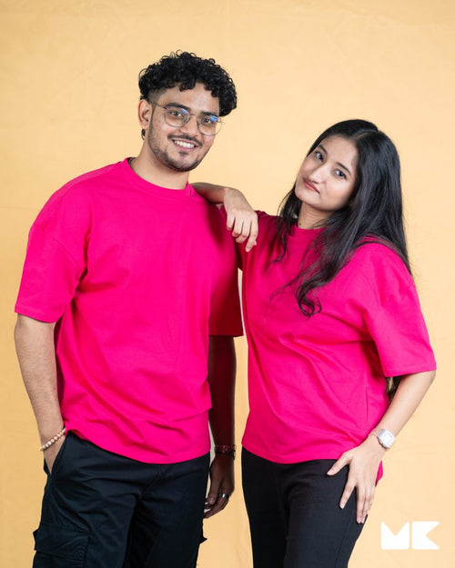 Load image 1 in gallery view. Oversized Drop Shoulder T-Shirt – Onek Hot pink