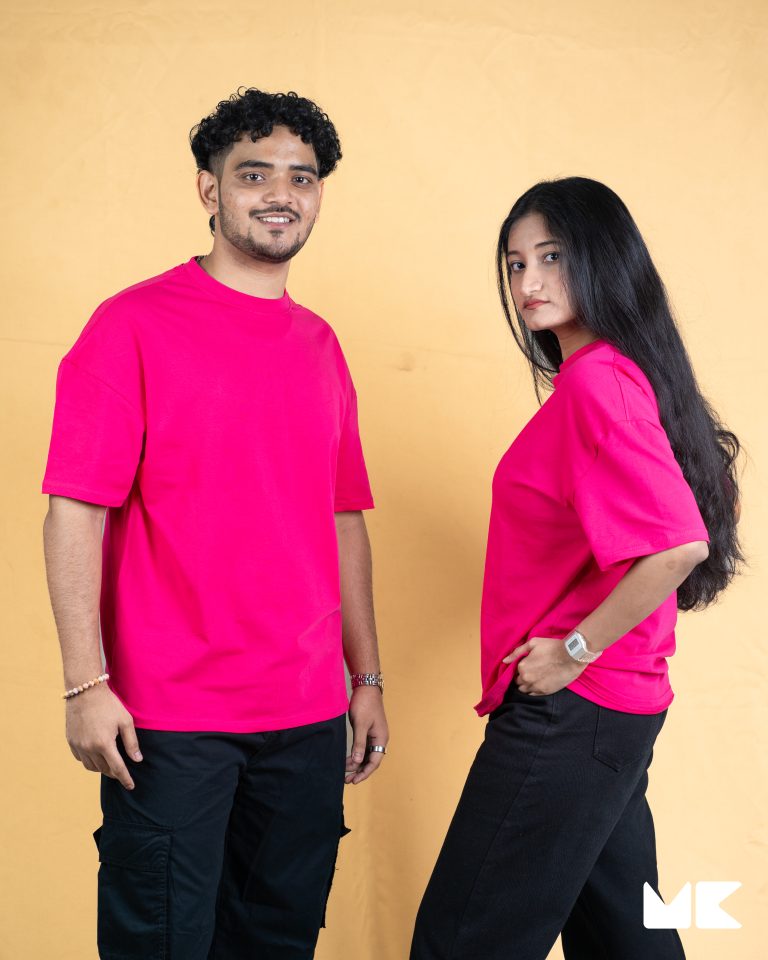 Oversized Drop Shoulder T-Shirt – Onek Hot pink
