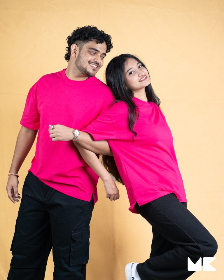 Oversized Drop Shoulder T-Shirt – Onek Hot pink