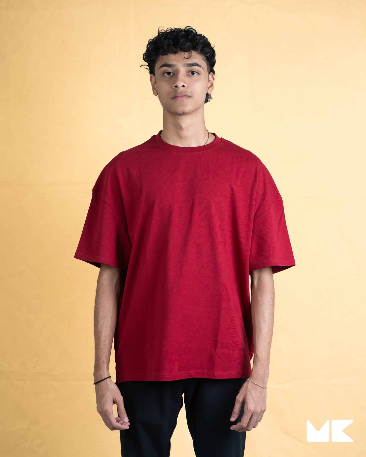 Solid Burgundy Oversized Drop Shoulder T-Shirt for Men | Comfortable Cotton Fabric | Mad Koffee Fashion