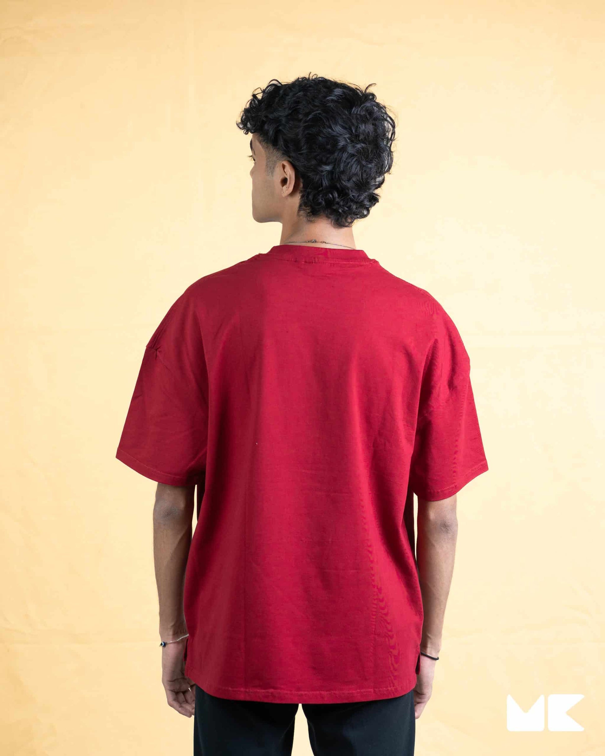 Solid Burgundy Oversized Drop Shoulder T-Shirt for Men | Comfortable Cotton Fabric | Mad Koffee Fashion