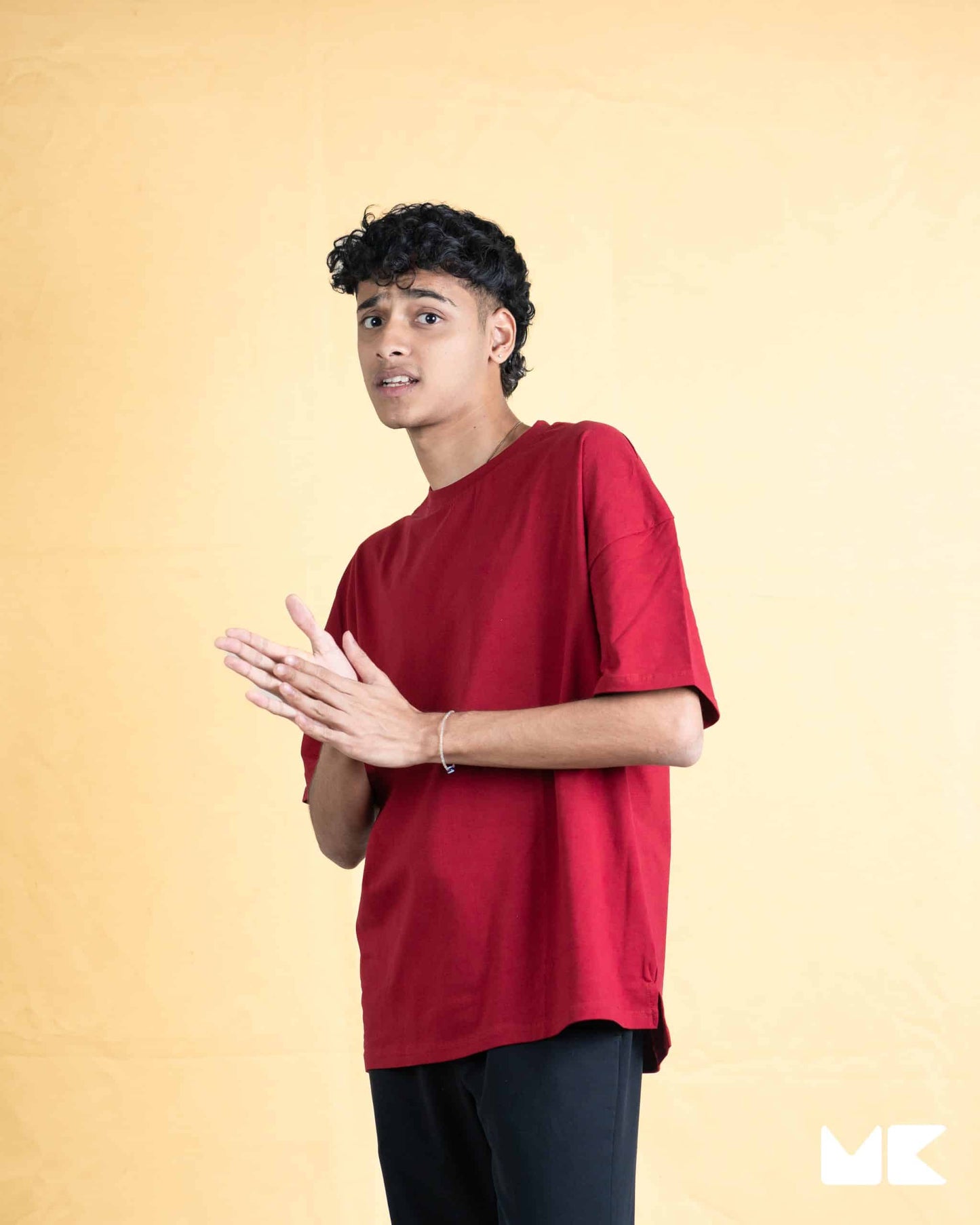 Solid Burgundy Oversized Drop Shoulder T-Shirt for Men | Comfortable Cotton Fabric | Mad Koffee Fashion