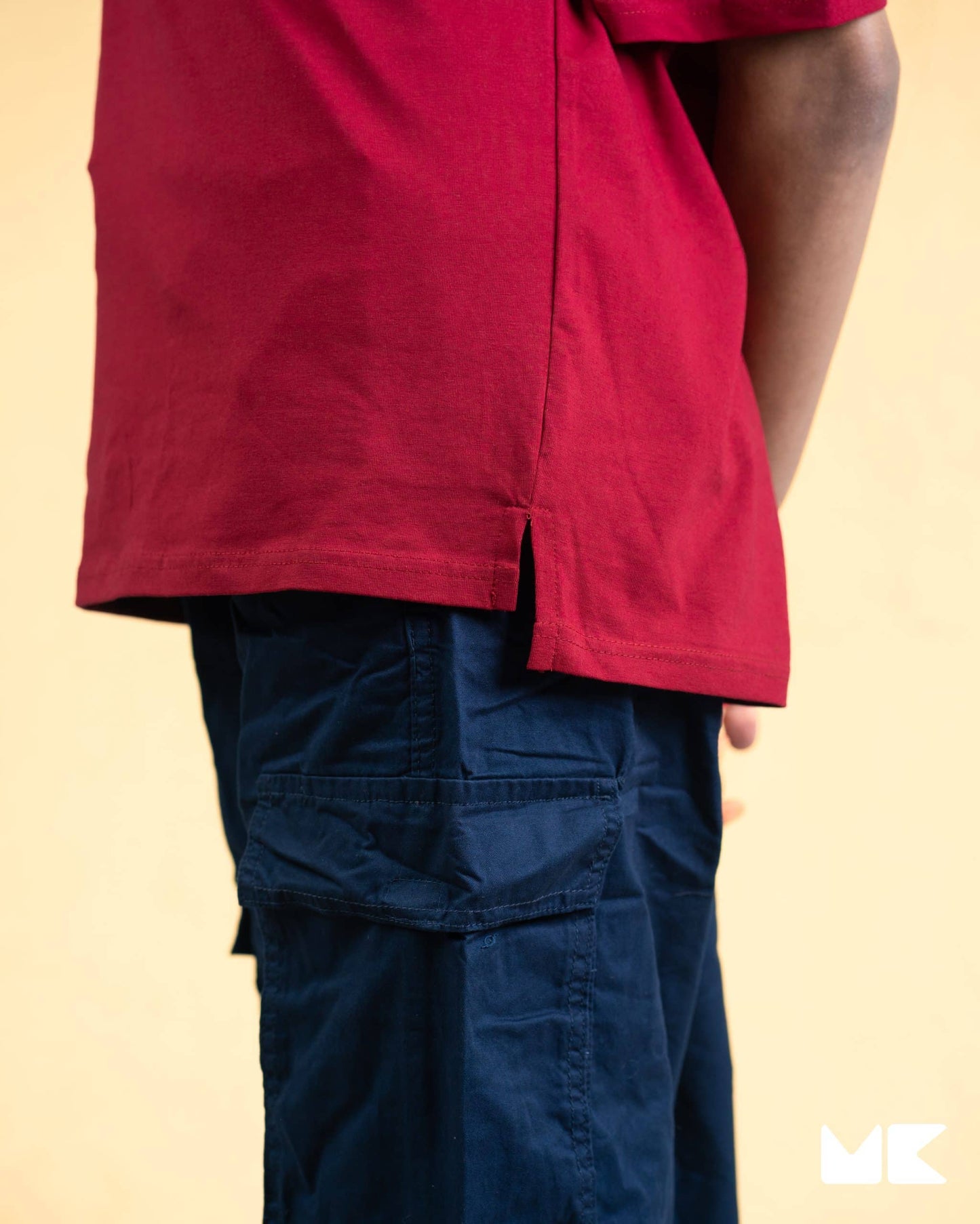 Solid Burgundy Oversized Drop Shoulder T-Shirt for Men | Comfortable Cotton Fabric | Mad Koffee Fashion