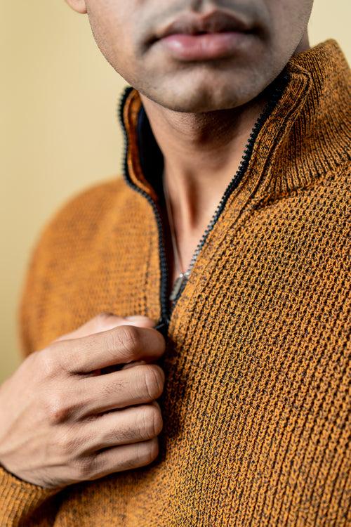 Load image 1 in gallery view. Wool Half Zipper Sweater: Mustard