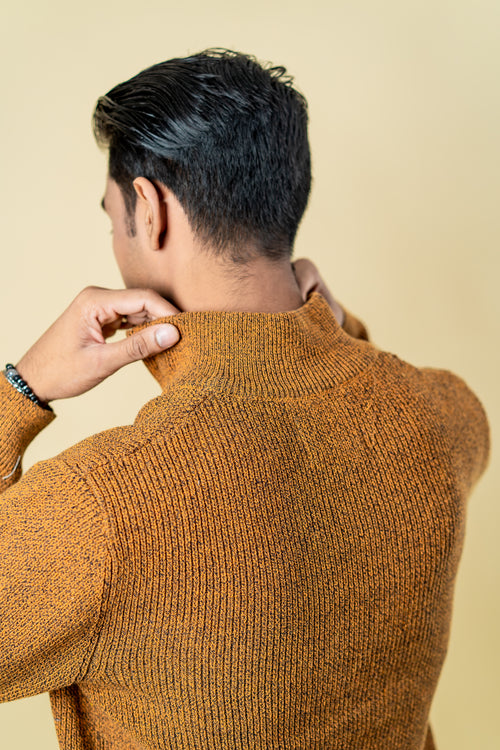 Load image 1 in gallery view. Wool Half Zipper Sweater: Mustard