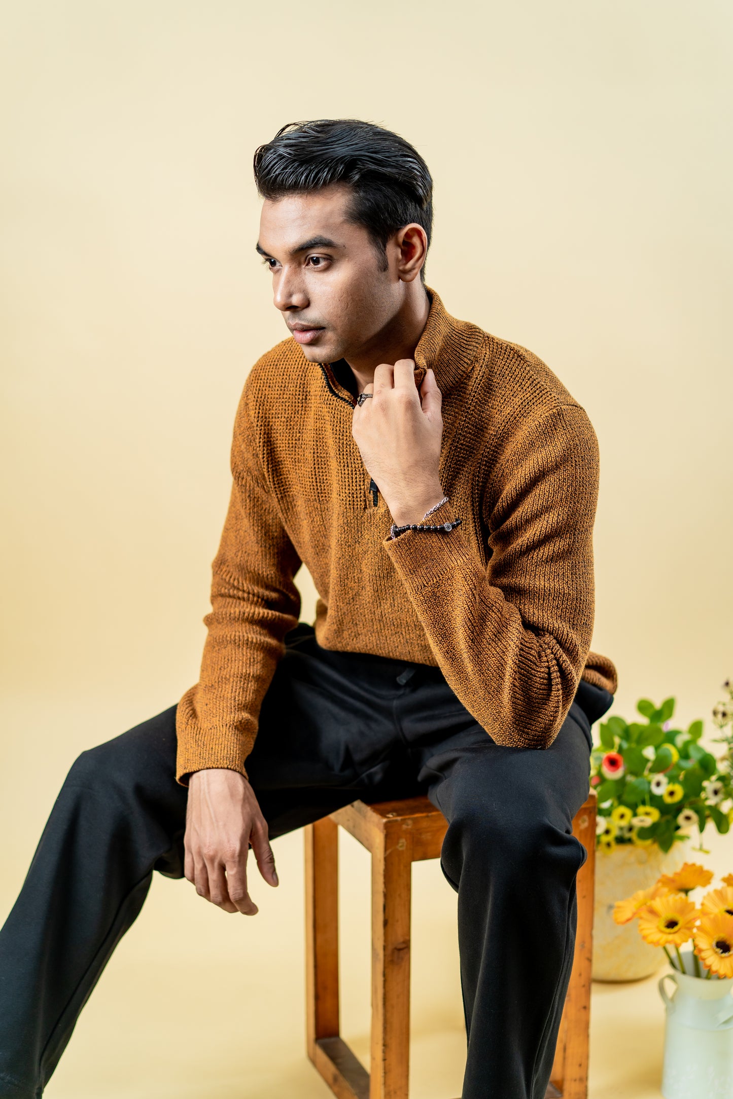 Wool Half Zipper Sweater: Mustard