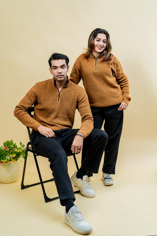 Load image 1 in gallery view. Wool Half Zipper Sweater: Mustard