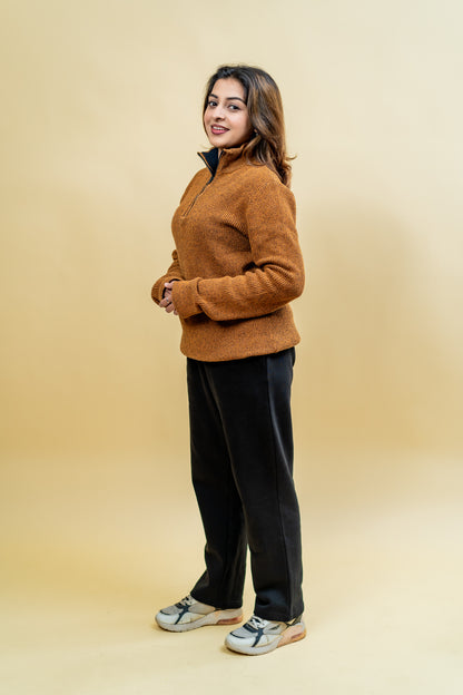 Wool Half Zipper Sweater: Mustard