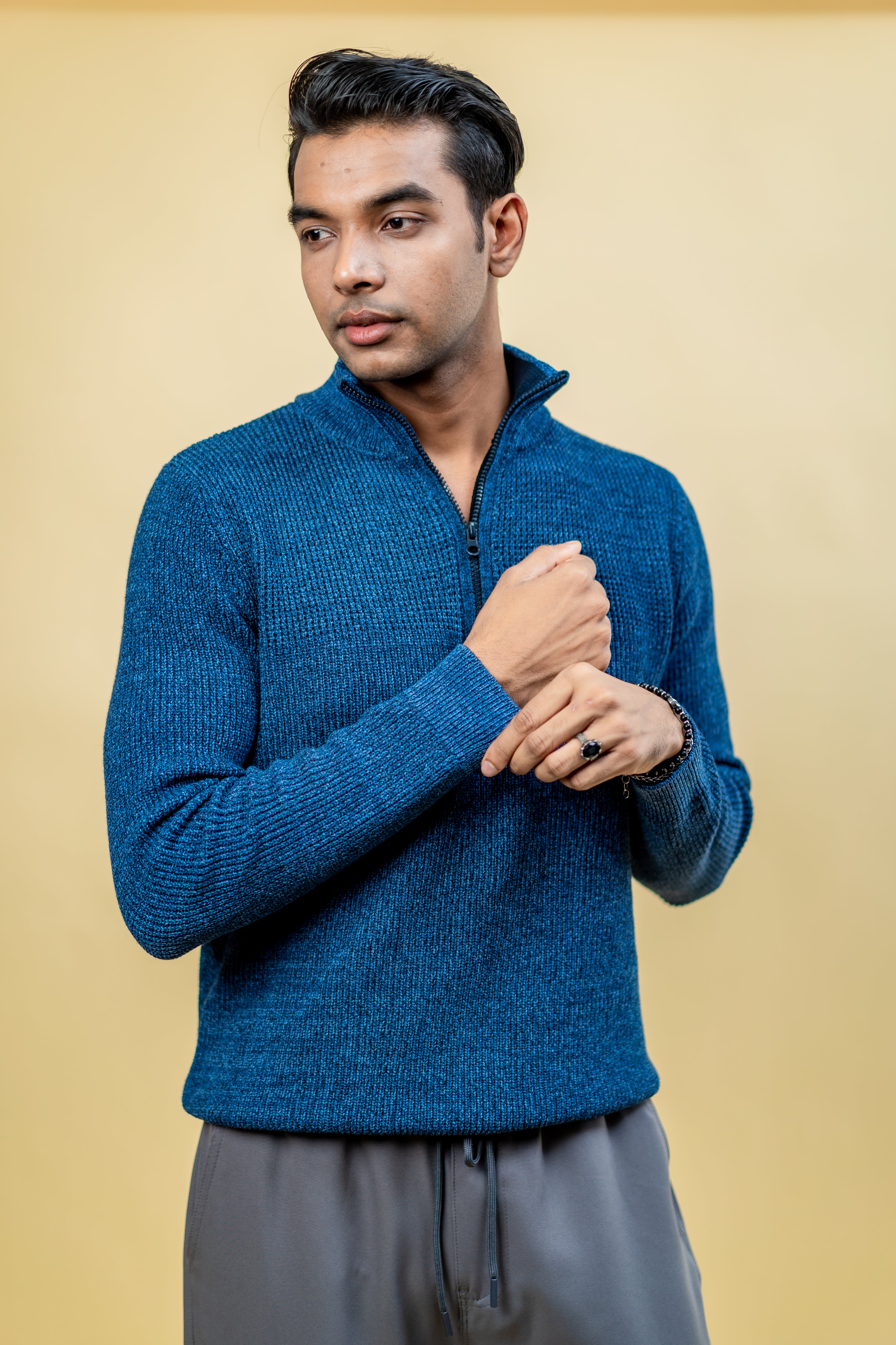 Wool Half Zipper Sweater: Teal Blue