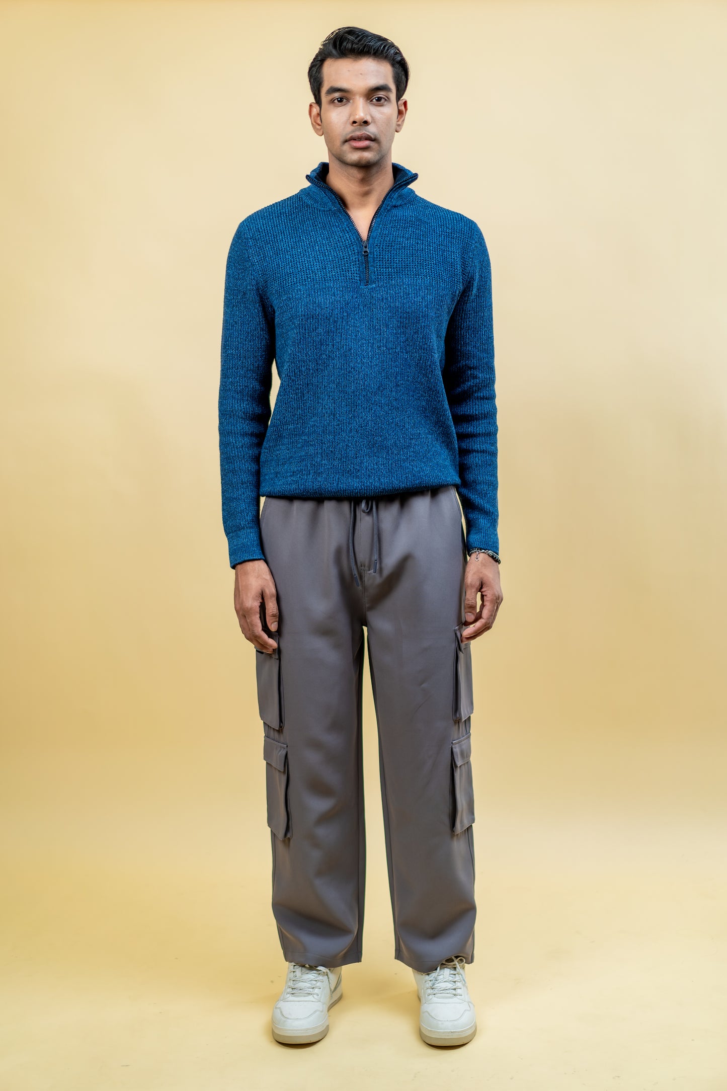 Wool Half Zipper Sweater: Teal Blue