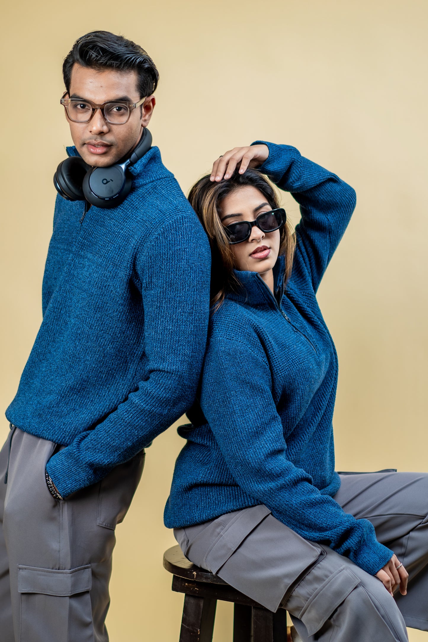 Wool Half Zipper Sweater: Teal Blue